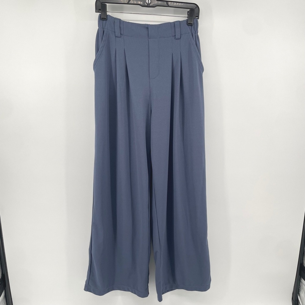 Halara Wide Leg Pants Women S Blue Pleated High Waisted Waffle Knit Trousers